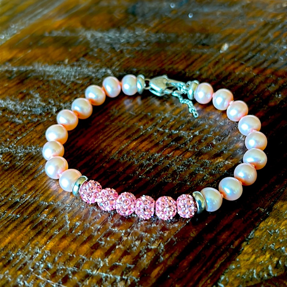 Beautiful little girl’s Genuine Pink Pearl / Gem Honora Bracelet